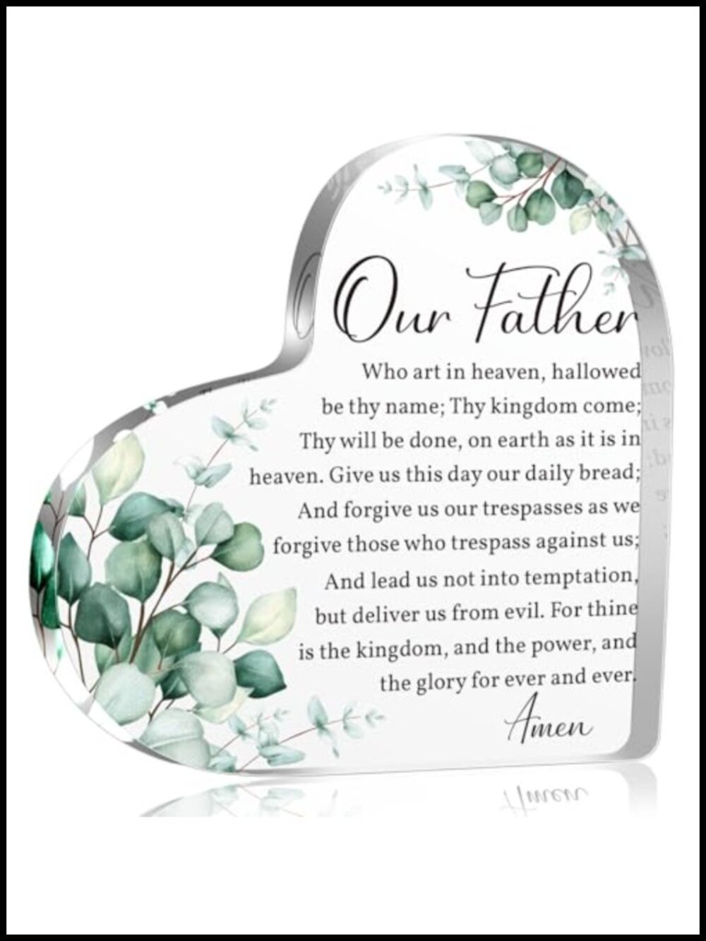 Acrylic Heart Decorative Sign Our Father Prayer Freestanding Tabletop Decor